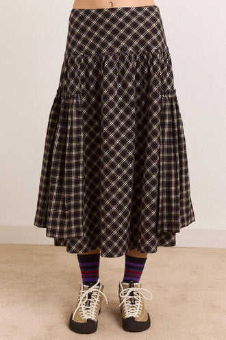 Damson Madder Berta Midi Skirt - Navy Check