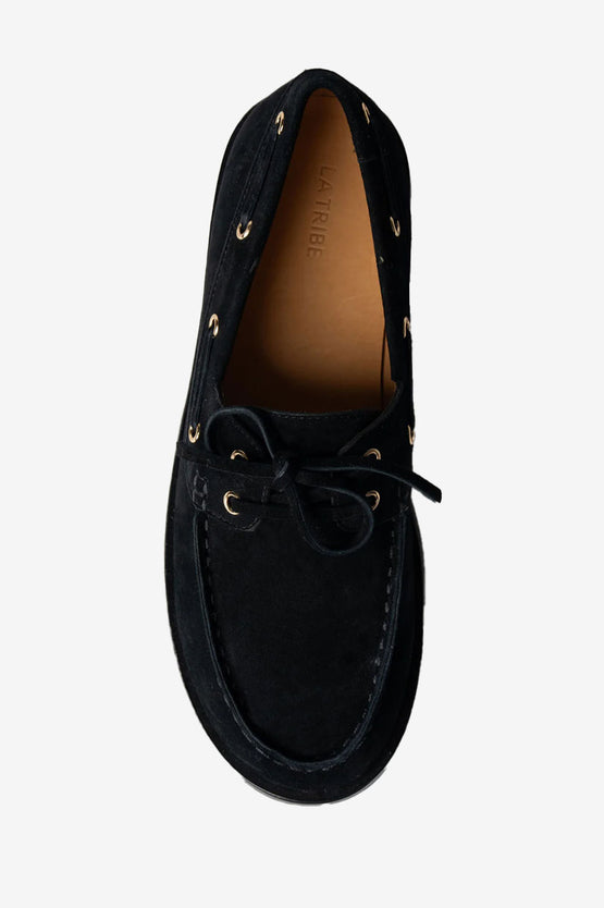 La Tribe Marlo Boat Shoe - Black Suede
