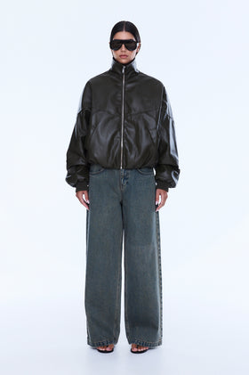 Ena Pelly Khya Faux Leather Bomber - Olive