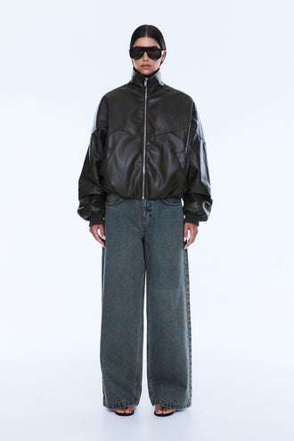 Ena Pelly Khya Faux Leather Bomber - Olive