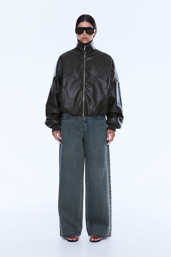 Ena Pelly Khya Faux Leather Bomber - Olive