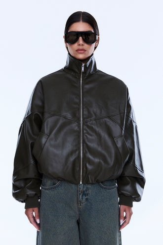 Ena Pelly Khya Faux Leather Bomber - Olive