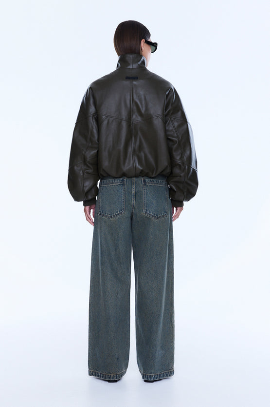 Ena Pelly Khya Faux Leather Bomber - Olive