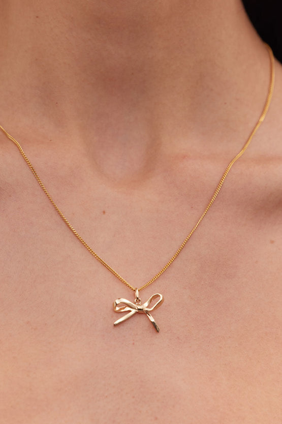 Meadowlark Bow Charm Necklace - 23K Gold