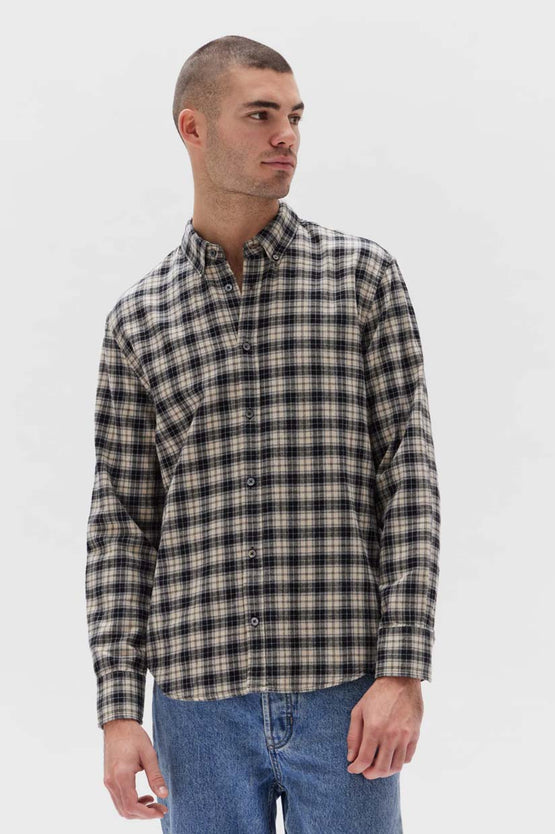 Assembly Brushed Flannel Check Shirt - Navy