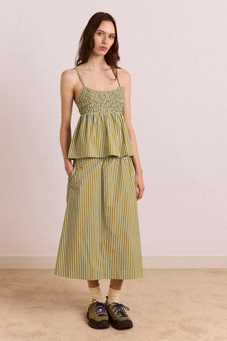 Damson Madder Caspia Volume Midi Skirt - Basil