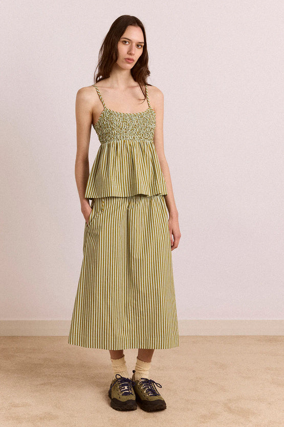 Damson Madder Caspia Volume Midi Skirt - Basil