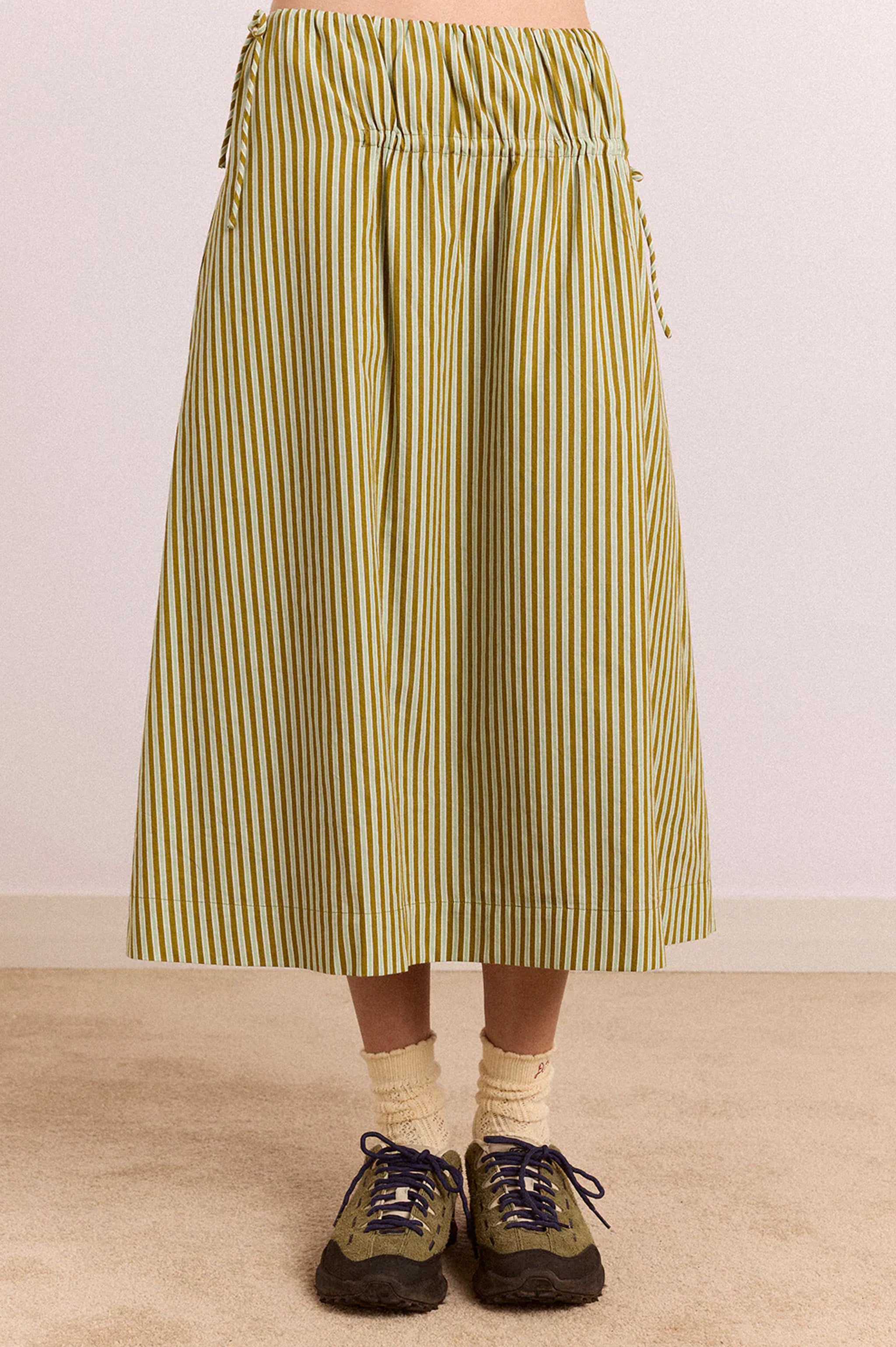 Damson Madder Caspia Volume Midi Skirt - Basil