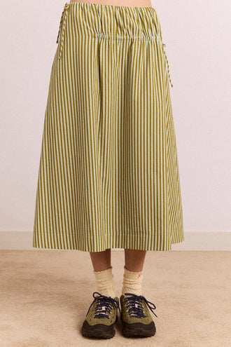 Damson Madder Caspia Volume Midi Skirt - Basil