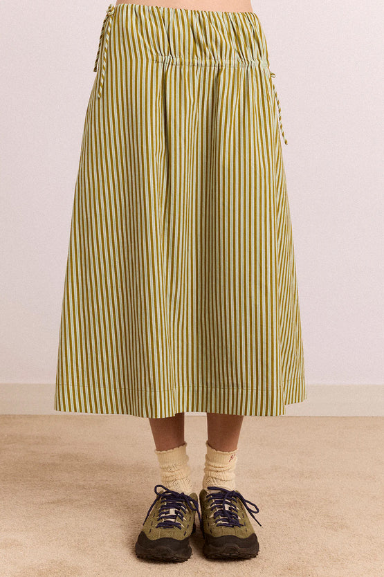 Damson Madder Caspia Volume Midi Skirt - Basil