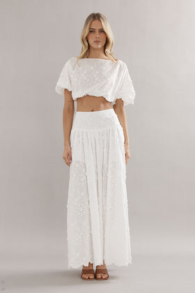 Caitlin Crisp Capri Skirt - White Broderie