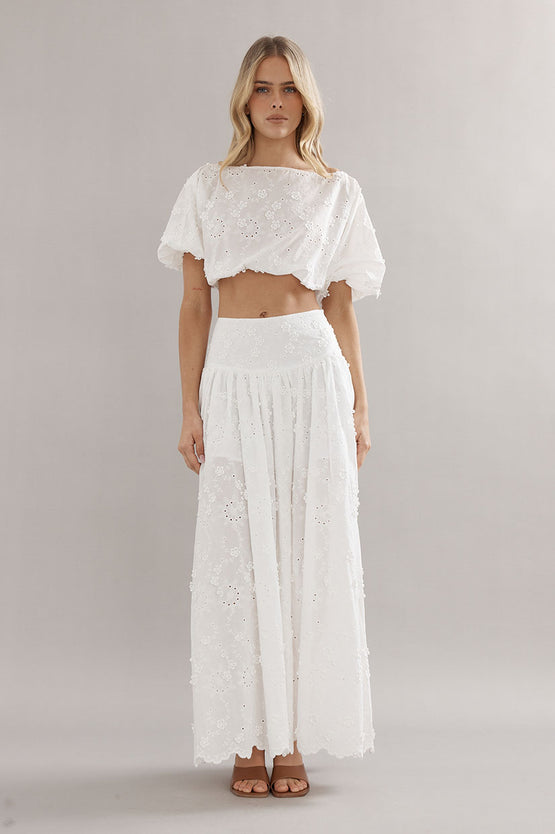 Caitlin Crisp Capri Skirt - White Broderie