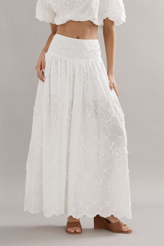 Caitlin Crisp Capri Skirt - White Broderie
