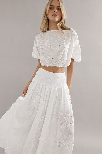 Caitlin Crisp Capri Skirt - White Broderie