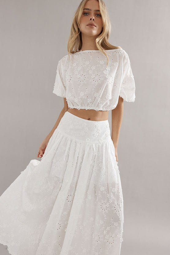 Caitlin Crisp Capri Skirt - White Broderie