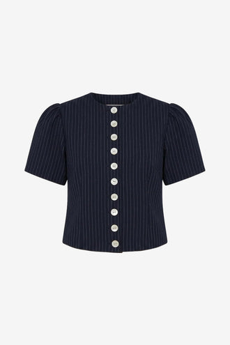 Ruby Carolyn SS Blazer - Navy Pinstripe