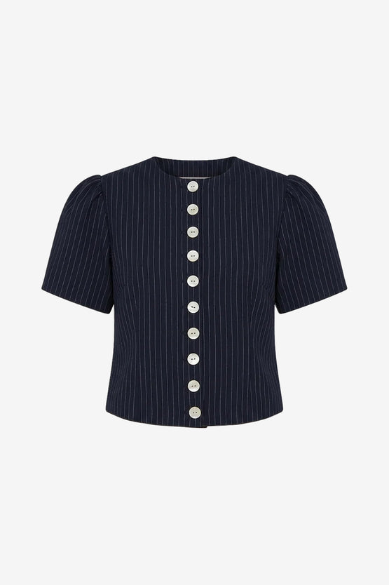 Ruby Carolyn SS Blazer - Navy Pinstripe