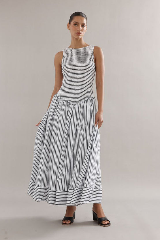 Caitlin Crisp Celine Dress - French Navy Stripe