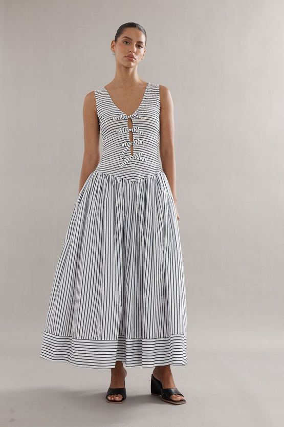 Caitlin Crisp Celine Dress - French Navy Stripe