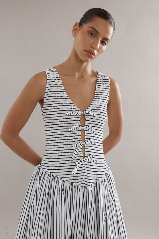 Caitlin Crisp Celine Dress - French Navy Stripe