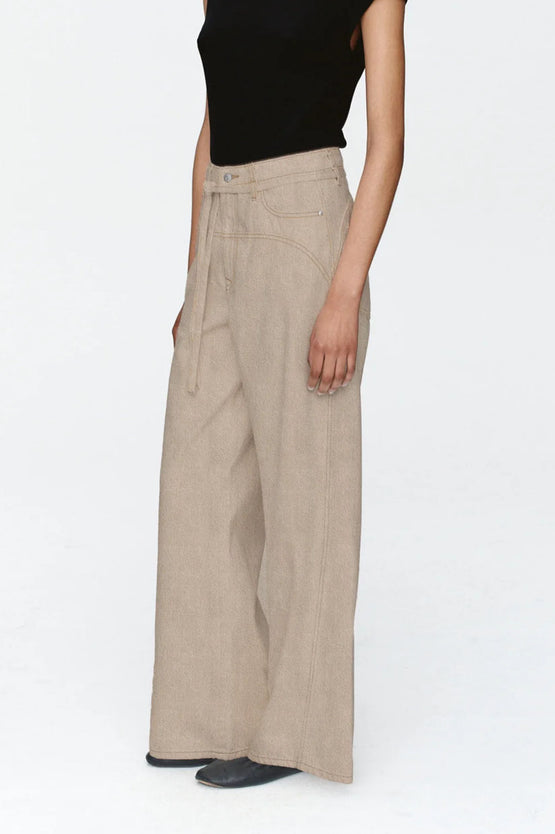 Marle Tie Curve Seam Jean - Chai