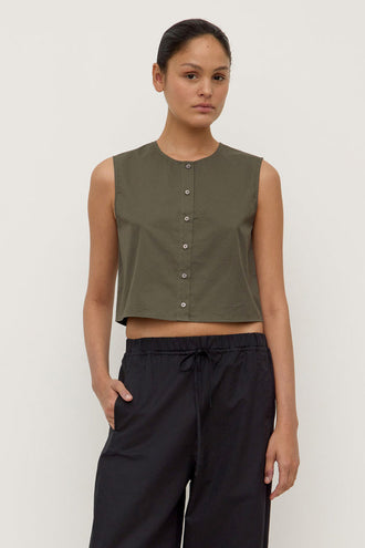 Assembly Cherri Button Front Top - Moss