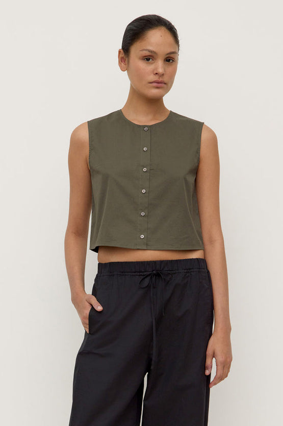 Assembly Cherri Button Front Top - Moss