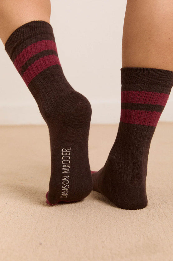 Damson Madder Sporty Calf Length Socks - Choc/Burg