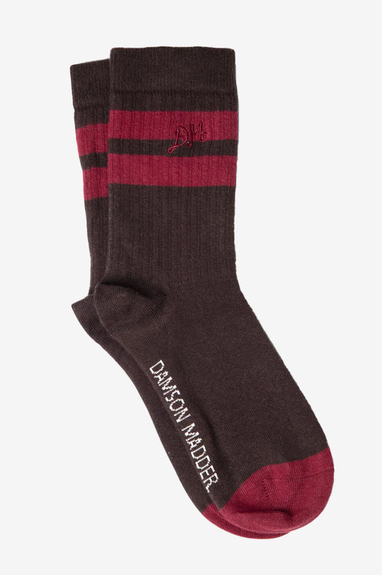 Damson Madder Sporty Calf Length Socks - Choc/Burg
