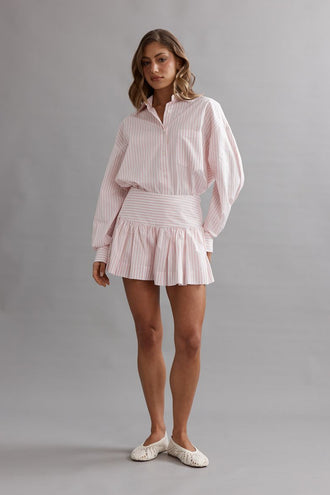 Caitlin Crisp Clover Short - Pink White Stripe