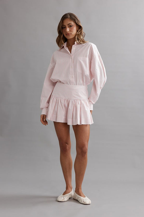 Caitlin Crisp Clover Short - Pink White Stripe