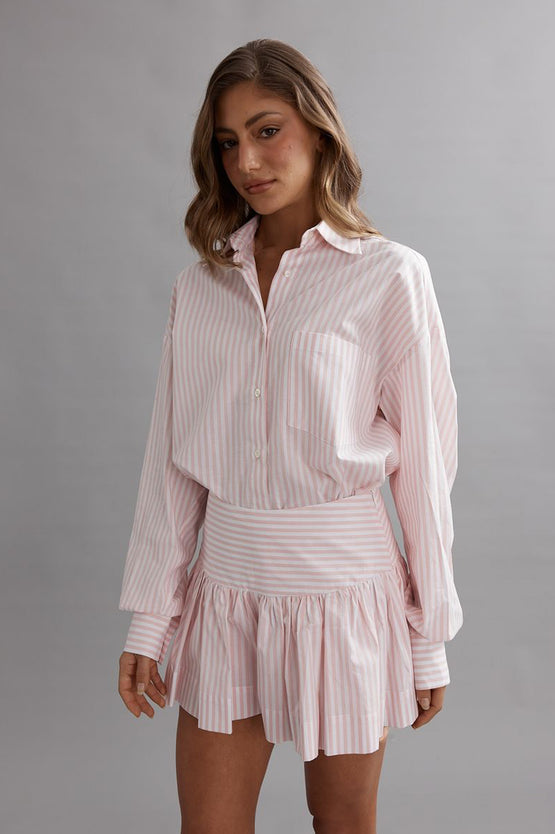 Caitlin Crisp Clover Short - Pink White Stripe