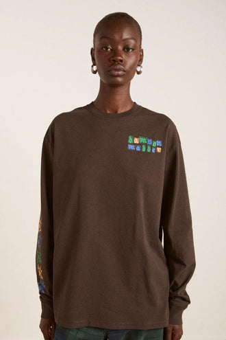 Damson Madder Patchwork LS Tee - Coffee