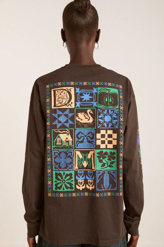 Damson Madder Patchwork LS Tee - Coffee