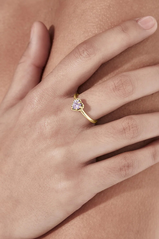 Stolen Girlfriends Club Dahlia's Heart Ring - Gold Amethyst