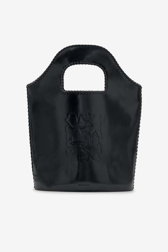 Brie Leon Daphne Tooled Bucket Bag - Black Semi Patent