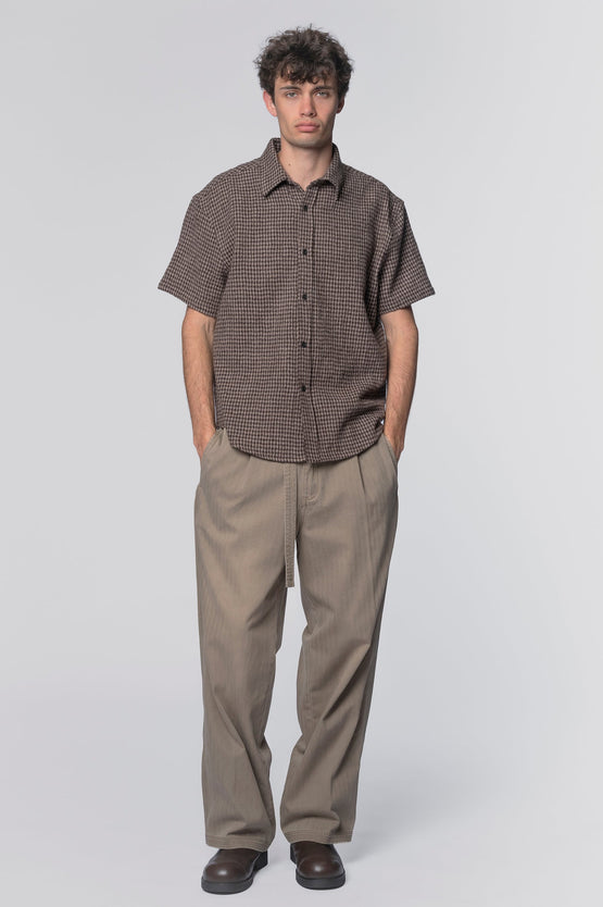 Beach Brains Drop SS Shirt - Brown Check