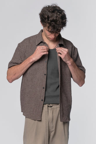 Beach Brains Drop SS Shirt - Brown Check