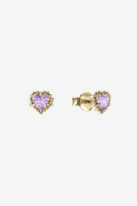 Stolen Girlfriends Club Dahlia's Heart Stud Earrings - Gold Amethyst