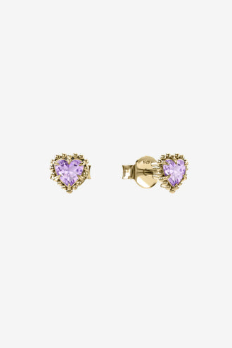 Stolen Girlfriends Club Dahlia's Heart Stud Earrings - Gold Amethyst
