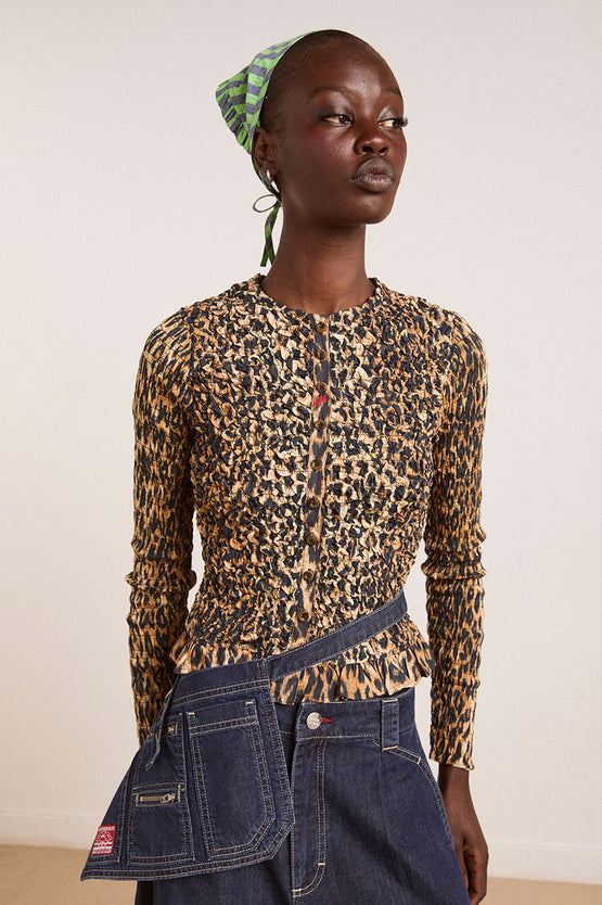 Damson Madder Elliana Smocked Cardi - Leopard