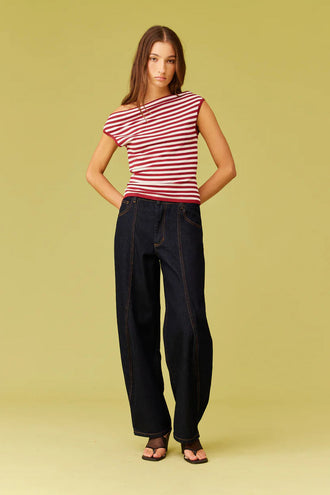 Ruby Emma Knit Top - Burgundy Pink Stripe