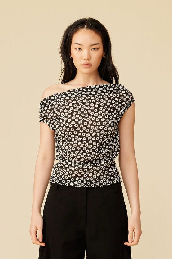 Ruby Emma Crinkle Top - Black Daisy