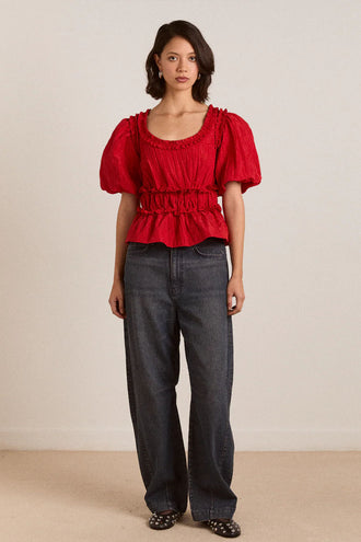 Damson Madder Everly Ruffle Blouse - Red