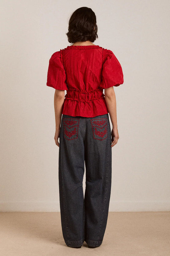 Damson Madder Everly Ruffle Blouse - Red