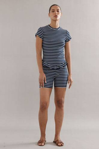 Caitlin Crisp Frilly Baby Tee - Navy Stripe