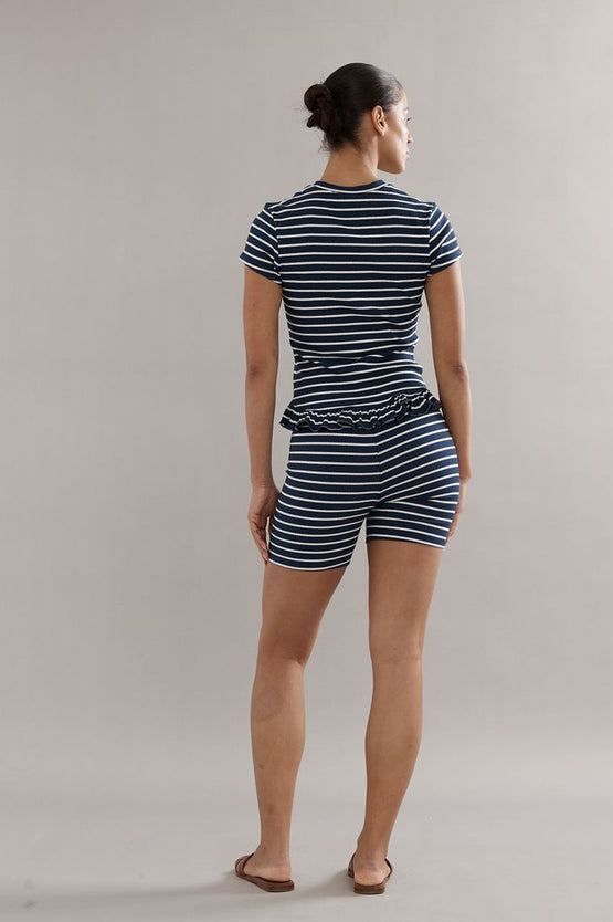 Caitlin Crisp Frilly Baby Tee - Navy Stripe