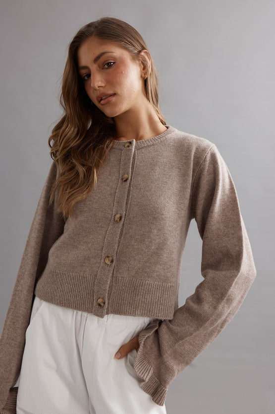 Caitlin Crisp Frilly Cropped Cardi - Walnut