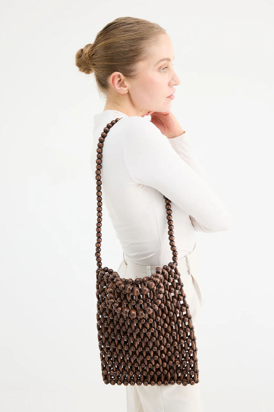 La Tribe Gia Beaded Tote Bag - Brown
