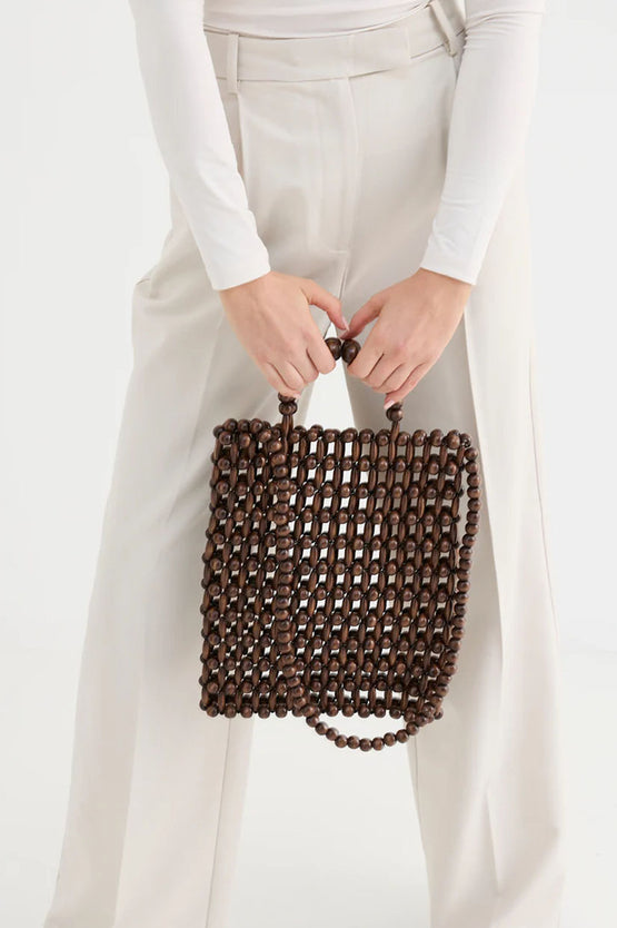 La Tribe Gia Beaded Tote Bag - Brown
